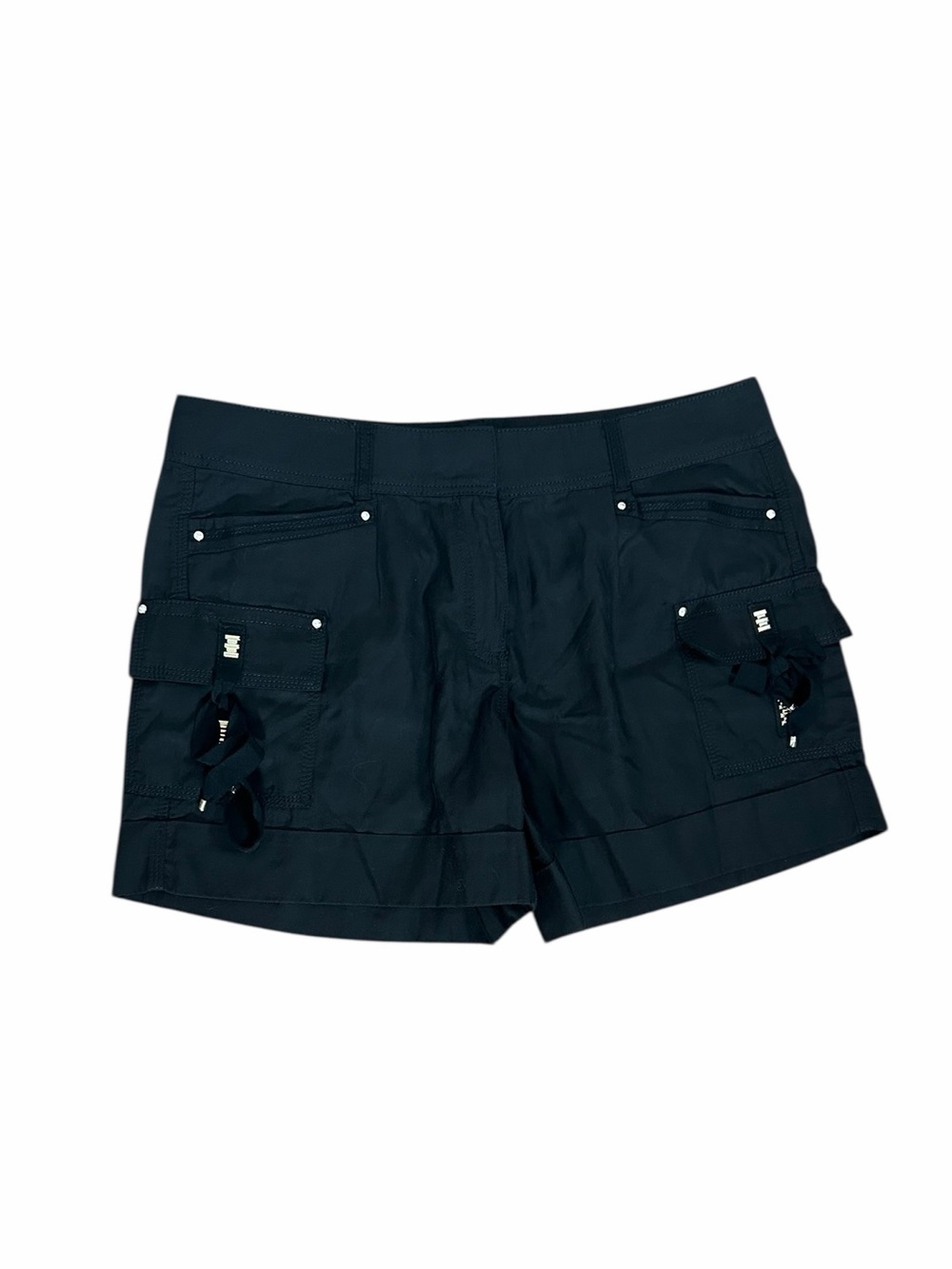White House Black Market WHBM Black Cargo Shorts Silver Embellished Women’s 10 - Picture 3 of 13